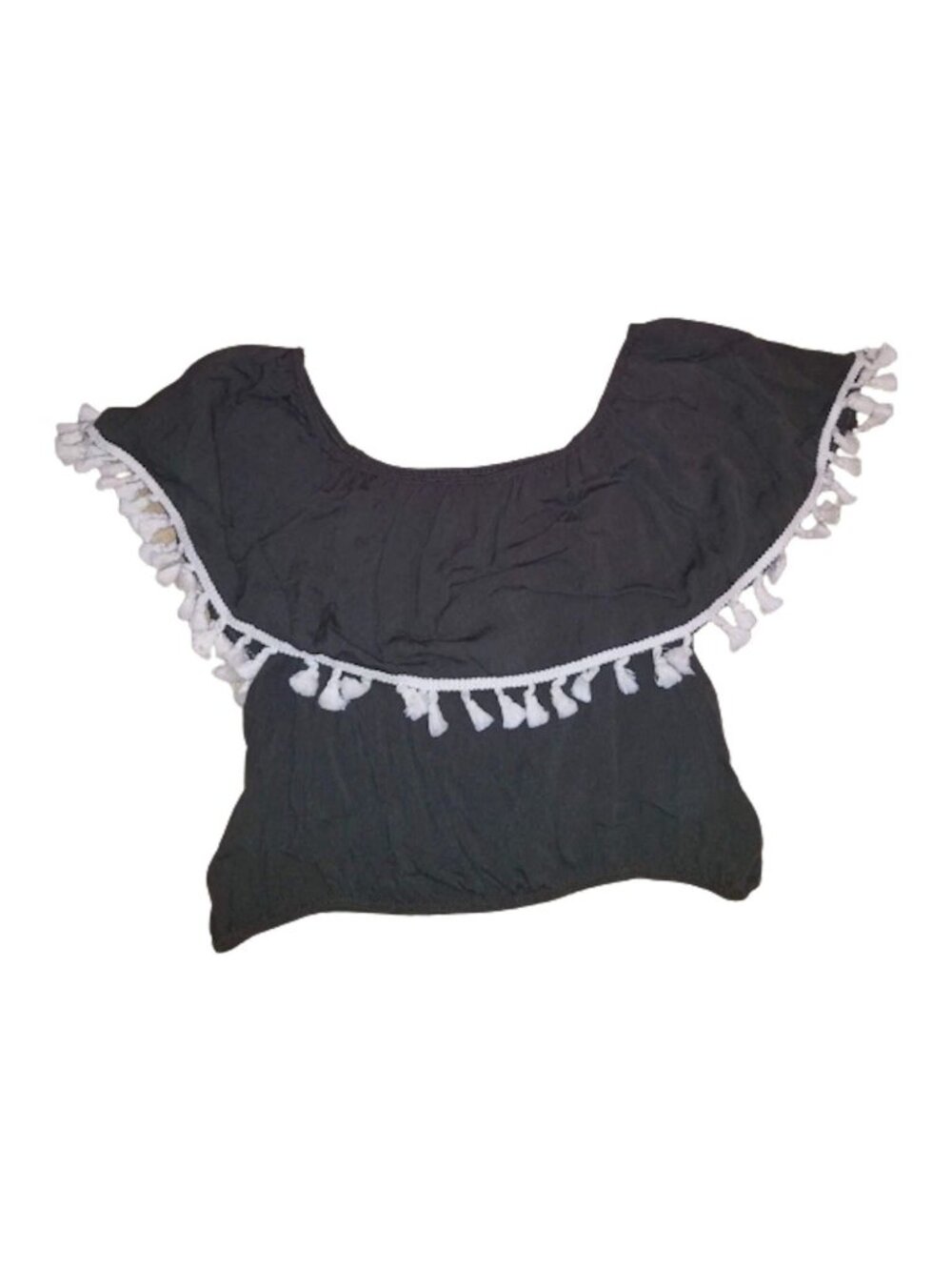 Y2K Lavender Field Anthropologie Off The Shoulder Top Midriff Crop Tassel Fringe